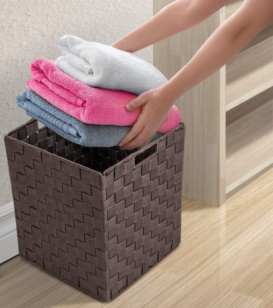 Storage sorbus foldable storage cube woven basket bin set built in carry handles great for home organization nursery playroom closet dorm etc woven basket bin cubes 2 pack chocolate