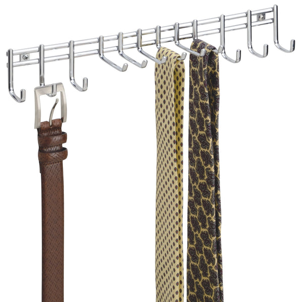 Featured mdesign closet wall mount metal accessory organizer and storage center modern slim holder for womens and mens ties belts scarves sunglasses watches hardware included 12 hooks 2 pack chrome