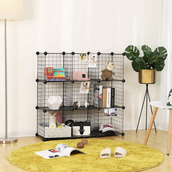Budget songmics metal wire cube storage 9 cube shelves organizer stackable storage bins modular bookcase diy closet cabinet shelf 36 6l x 12 2w x 36 6h black ulpi115h