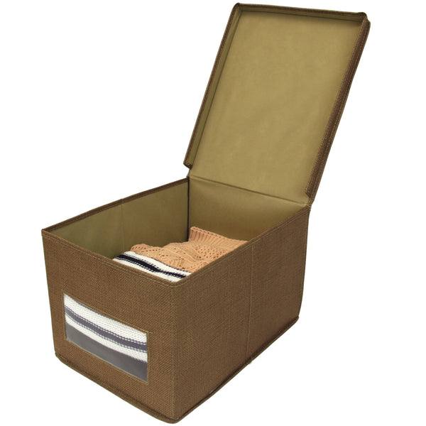 Organize with paylak 3 pack storage box with lid large closet organizer see through window for clothing linens handbags linen set of 3