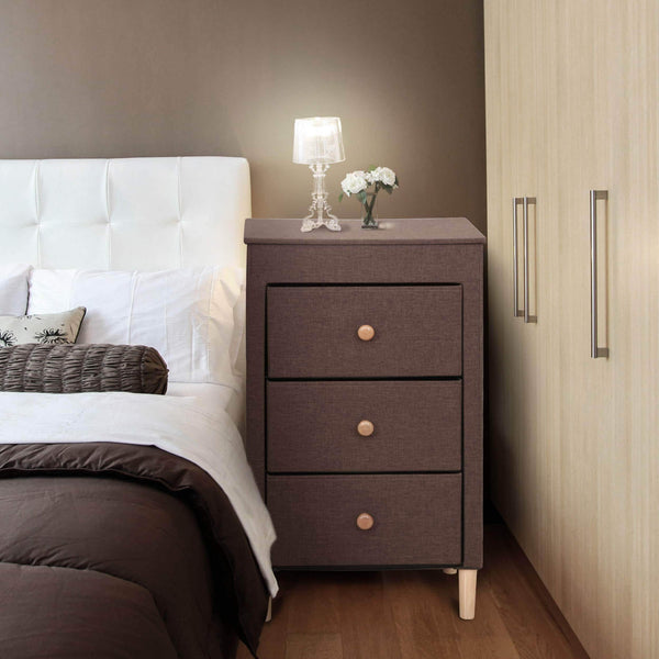 Amazon best itidy 3 drawer dresser premium linen fabric nightstand bedside table end table storage drawer chest for nursery closet bedroom and bathroom storage drawer unit no tool requried to assemble brown