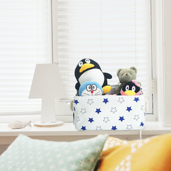 Storage storage bin zonyon rectangular collapsible linen foldable storage container baby basket hamper organizer with rope handles for boys girls kids toys office bedroom closet gift basket blue star