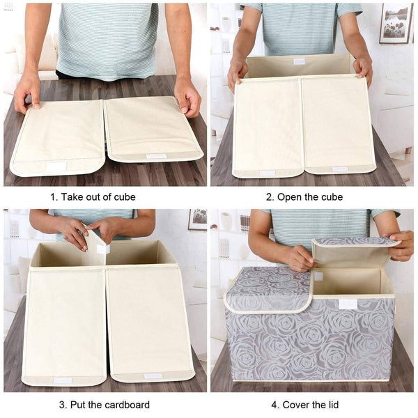 Cheap 2 pack drawer organization large linen 2 sections washable storage with lids and handles foldable closet organizer for nursery closet clothes toy home office bedroom grey khaki18 x 9 8