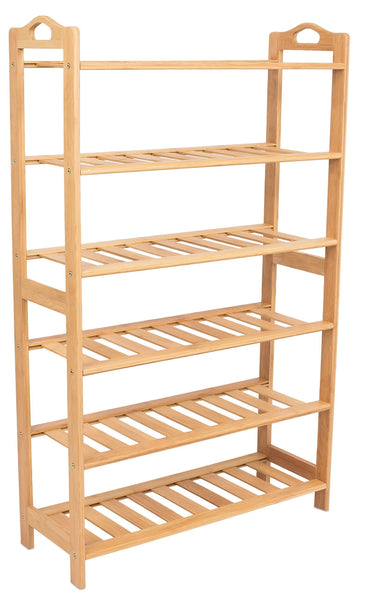 Exclusive birdrock home free standing bamboo shoe rack with handles 6 tier wood closets and entryway organizer fits 18 pairs of shoes