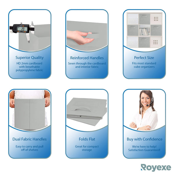 Latest royexe storage cubes set of 8 storage baskets features dual handles 10 window cards cube storage bins foldable fabric closet shelf organizer drawer organizers and storage light grey