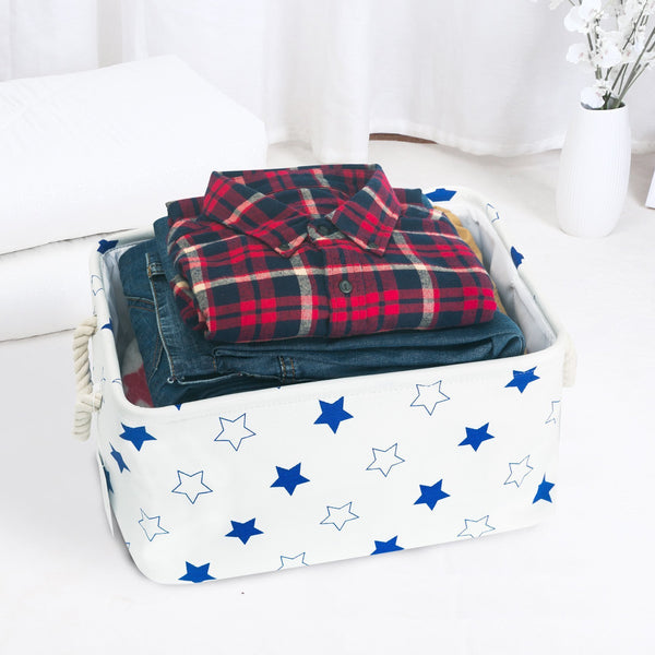Shop here storage bin zonyon rectangular collapsible linen foldable storage container baby basket hamper organizer with rope handles for boys girls kids toys office bedroom closet gift basket blue star