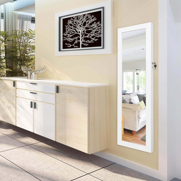 New cloud mountain jewelry cabinet 6 leds jewelry armoire lockable wall door mounted jewelry cabinet organizer with mirror 2 drawers bedroom living room cloakroom closet white