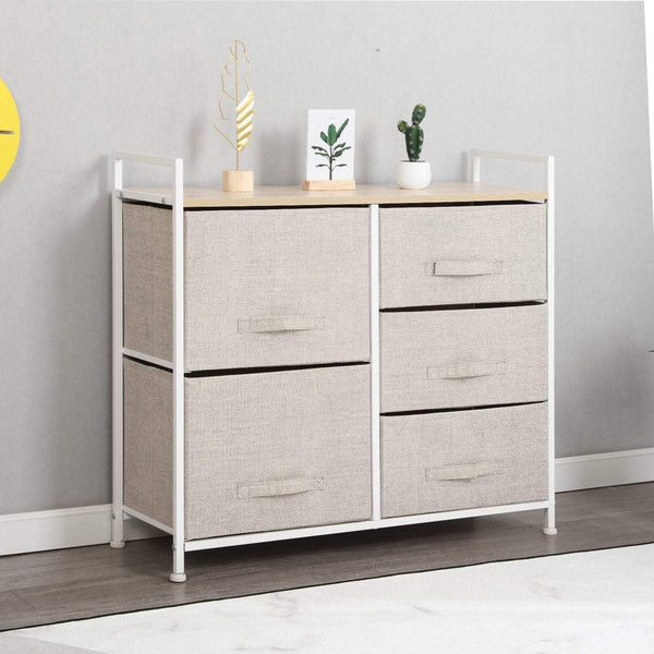 Selection soges 5 drawer storage organizer unit for bedroom play room closets entryway free standing rack metal frame with fabric bin beige 107 bm
