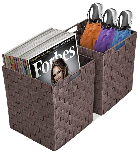 Shop sorbus foldable storage cube woven basket bin set built in carry handles great for home organization nursery playroom closet dorm etc woven basket bin cubes 2 pack chocolate