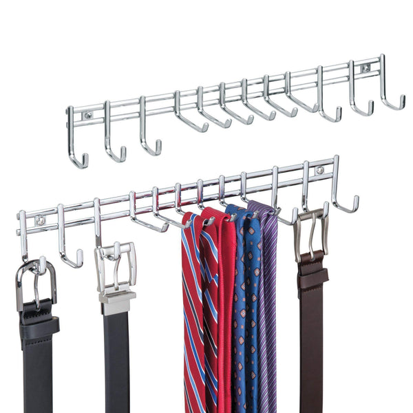 Discover mdesign closet wall mount metal accessory organizer and storage center modern slim holder for womens and mens ties belts scarves sunglasses watches hardware included 12 hooks 2 pack chrome
