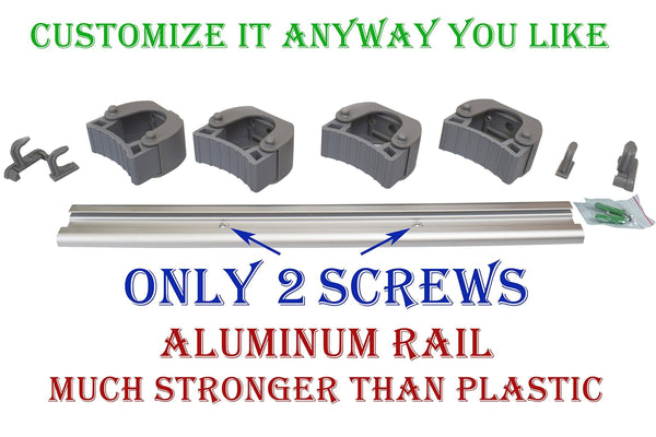 Select nice not yet another mop broom holder clips hold everything better than rollers 4 sliding grippers and 4 hooks wall mount on aluminum rack by 2 screws only tools organizer for garden garage or closet