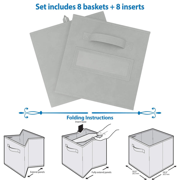 Kitchen royexe storage cubes set of 8 storage baskets features dual handles 10 window cards cube storage bins foldable fabric closet shelf organizer drawer organizers and storage light grey