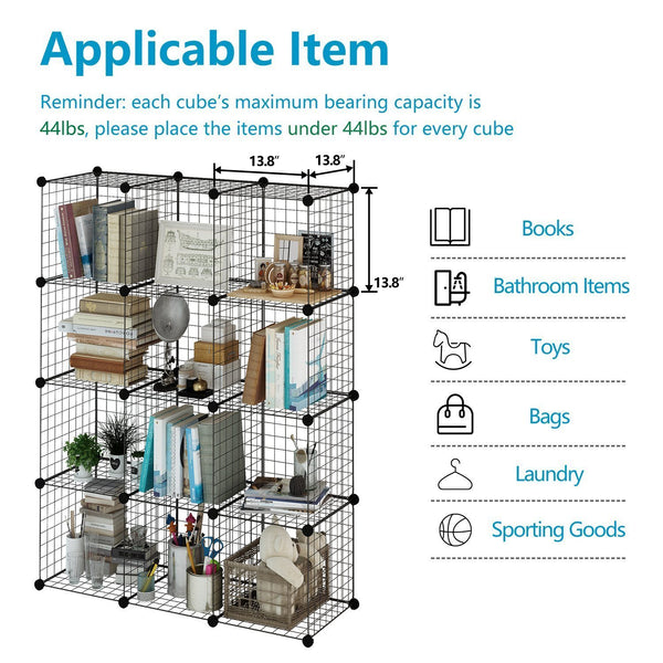 Budget tespo wire cube storage shelves book shelf metal bookcase shelving closet organization system diy modular grid cabinet 12 cubes