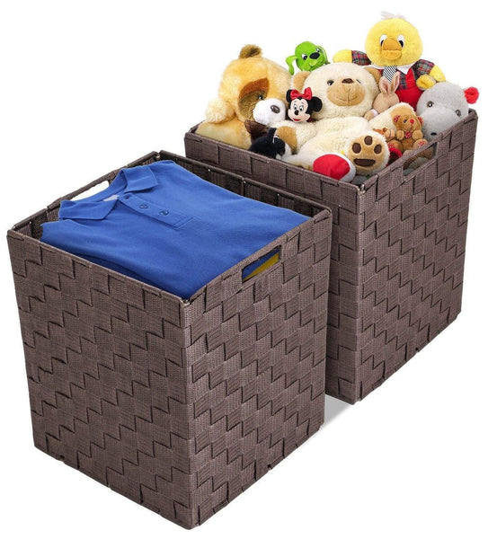 Storage organizer sorbus foldable storage cube woven basket bin set built in carry handles great for home organization nursery playroom closet dorm etc woven basket bin cubes 2 pack chocolate