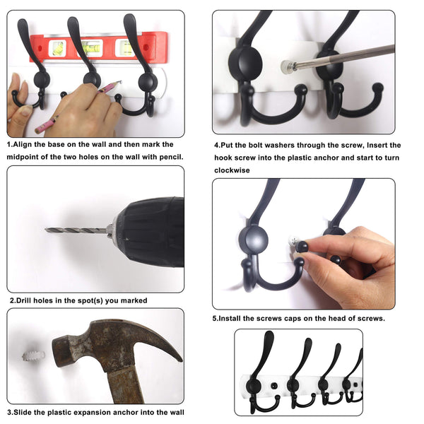 Order now webi coat rack wall mounted 30 inch 8 tri hooks 24 hooks decorative coat hat hook rack heavy duty triple hook rail wall hanging hooks for bathroom kitchen office entryway closet black 2 packs