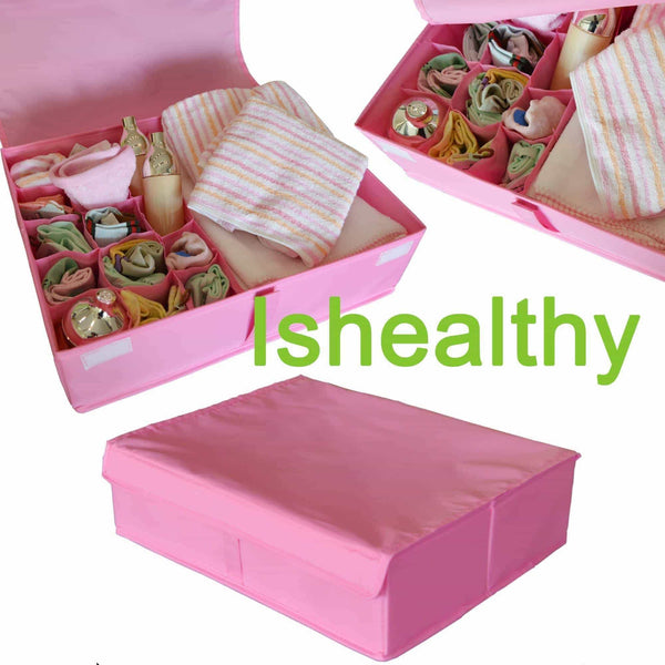 Featured ishealthy underwear drawer storage organizer with cover oxford fabric 2 in 1 washable and foldable storage box closet divider for bras socks ties scarves and handkerchiefs pink