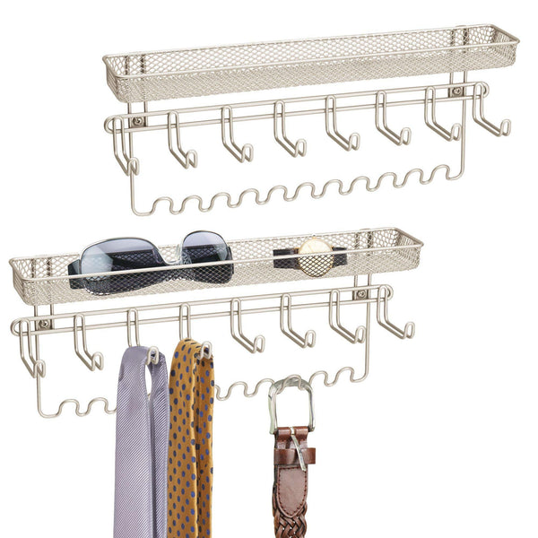 Shop mdesign closet wall mount mens accessory storage organizer rack holds belts neck ties watches change sunglasses wallets 19 hooks and basket 2 pack satin