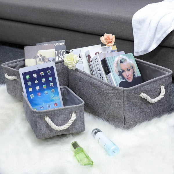 Storage kedsum fabric storage bins baskets foldable linen storage boxes with handles closet organizers bins cube storage baskets bins for shelves clothes closet nursery gray 3 pack