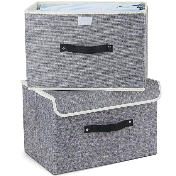 Kitchen storage bins set meelife pack of 2 foldable storage box cube with lids and handles fabric storage basket bin organizer collapsible drawers containers for nursery closet bedroom homelight gray