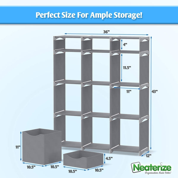 Buy now neaterize 12 cube organizer set of storage cubes included diy cubby organizer bins cube shelves ladder storage unit shelf closet organizer for bedroom playroom livingroom office grey