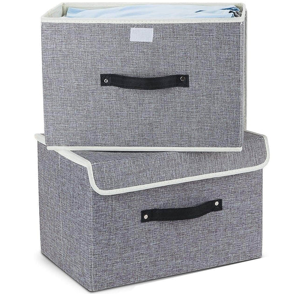 Organize with storage bins set meelife pack of 2 foldable storage box cube with lids and handles fabric storage basket bin organizer collapsible drawers containers for nursery closet bedroom homelight gray