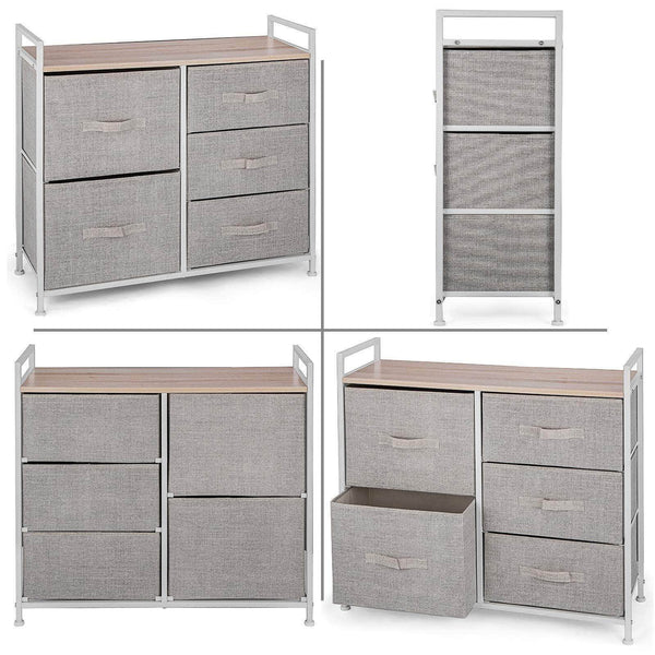 Best happybuy 5 drawer storage organizer unit with fabric bins bedroom play room entryway hallway closets steel frame mdf top dresser storage tower fabric cube dresser chest cabinet beige tall
