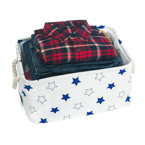 Storage organizer storage bin zonyon rectangular collapsible linen foldable storage container baby basket hamper organizer with rope handles for boys girls kids toys office bedroom closet gift basket blue star