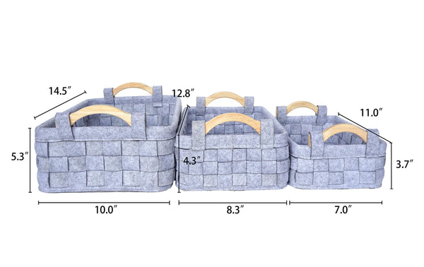 Try handcrafted4home glny2004 3 multi size rectangular felt fabric storage baskets with carry wooden handle for shelves cloths toy organizer in bedroom living room kids room cubby closet laundry