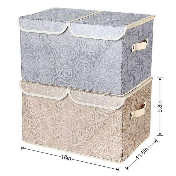 Discover 2 pack drawer organization large linen 2 sections washable storage with lids and handles foldable closet organizer for nursery closet clothes toy home office bedroom grey khaki18 x 9 8