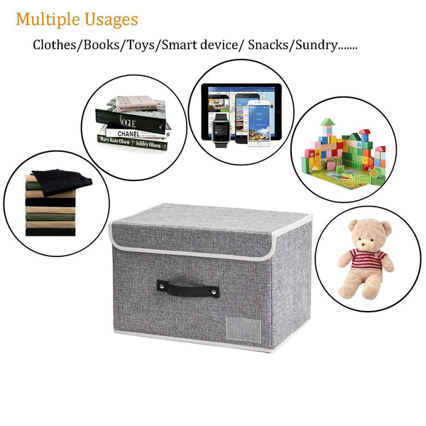 Budget janes home 4 pack storage bins boxes linen collapsible cube set organizer basket with lid handle foldable fabric containers for clothes toys closet office nursery grey and orange