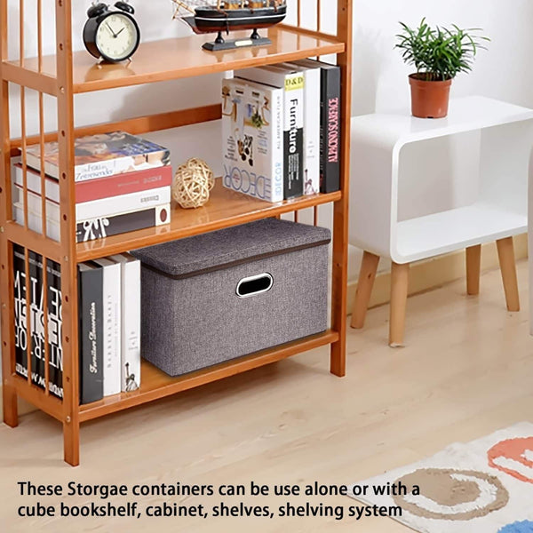 Get large linen fabric foldable storage container 2 pack with removable lid and handles storage bin box cubes organizer gray for home office nursery closet bedroom living room