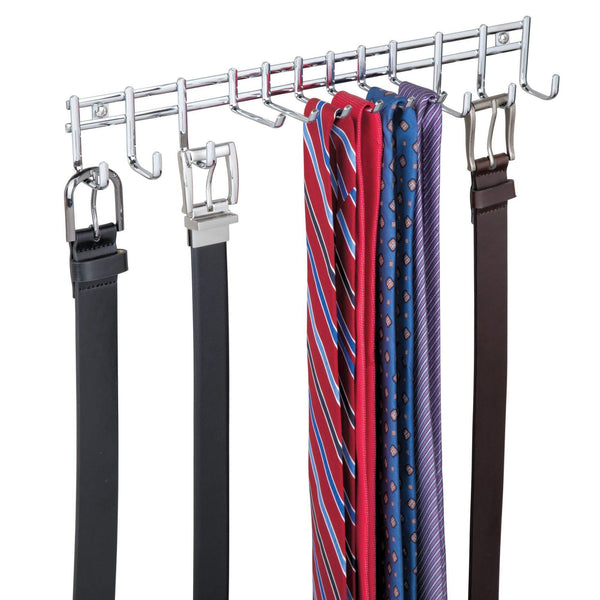 Explore mdesign closet wall mount metal accessory organizer and storage center modern slim holder for womens and mens ties belts scarves sunglasses watches hardware included 12 hooks 2 pack chrome