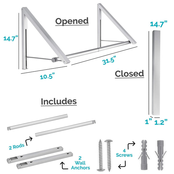 Top stock your home retractable closet rod and clothes rack wall mounted folding clothes hanger drying rack for laundry room closet storage organization aluminum easy installation silver