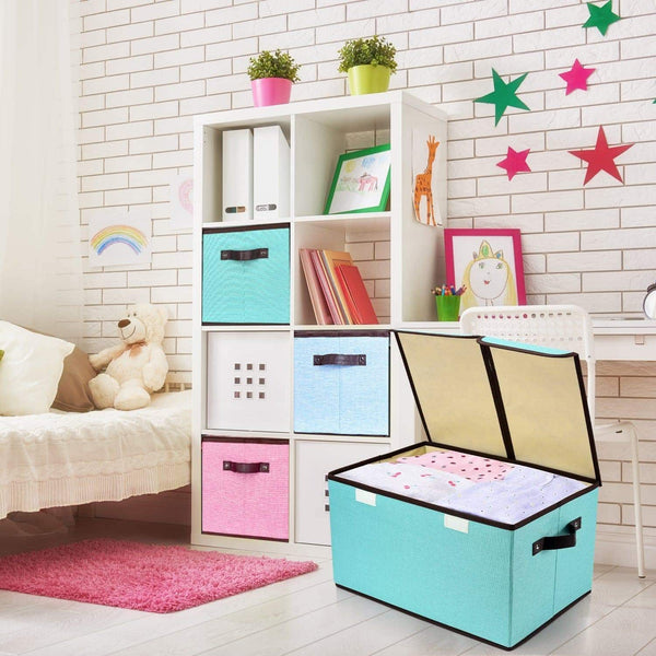 Results larger storage cubes 4 pack senbowe linen fabric foldable collapsible storage cube bin organizer basket with lid handles removable divider for home office nursery closet 17 7 x 11 8 x 9 8