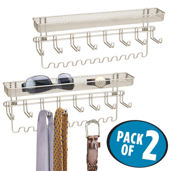 Shop here mdesign closet wall mount mens accessory storage organizer rack holds belts neck ties watches change sunglasses wallets 19 hooks and basket 2 pack satin