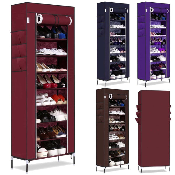 Kitchen bluefringe shoe rack with dustproof cover shoe closet shoe cabinet storage organizer dustproof 27 pairs shoe cabinet multi function shelf organizer navy blue 10 tier