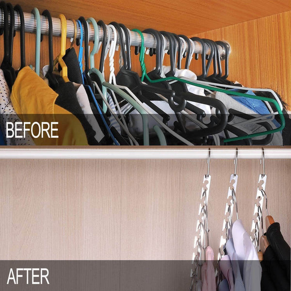 Discover the best meetu space saving hangers wonder multifunctional clothes hangers stainless steel 6x2 slots magic hanger cascading hanger updated hook design closet organizer hanger pack of 12