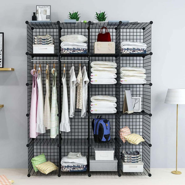 Budget unicoo multi use diy 20 cube wire grid organizer wardrobe organizer bookcase book shelf storage organizer wardrobe closet black wire