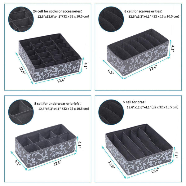 Related onlyeasy set of 4 closet underwear organizer drawer dividers foldable cloth storage boxes for bras socks underwears briefs ties scarves grey classic mnclss4p