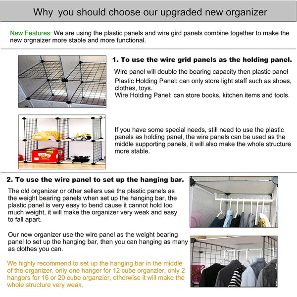 Latest unicoo multi use diy plastic 20 cube organizer bookcase storage cabinet wardrobe closet black with white door deeper cube