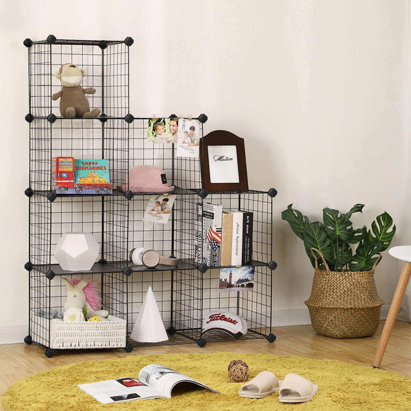 Budget friendly songmics metal wire cube storage 9 cube shelves organizer stackable storage bins modular bookcase diy closet cabinet shelf 36 6l x 12 2w x 36 6h black ulpi115h