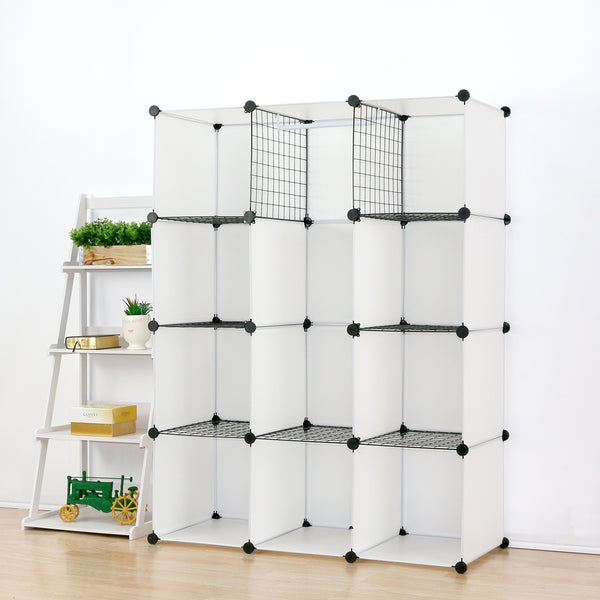Save on unicoo multi use diy plastic 12 cube organizer toy organizer bookcase storage cabinet wardrobe closet white with door sticker deeper cube white