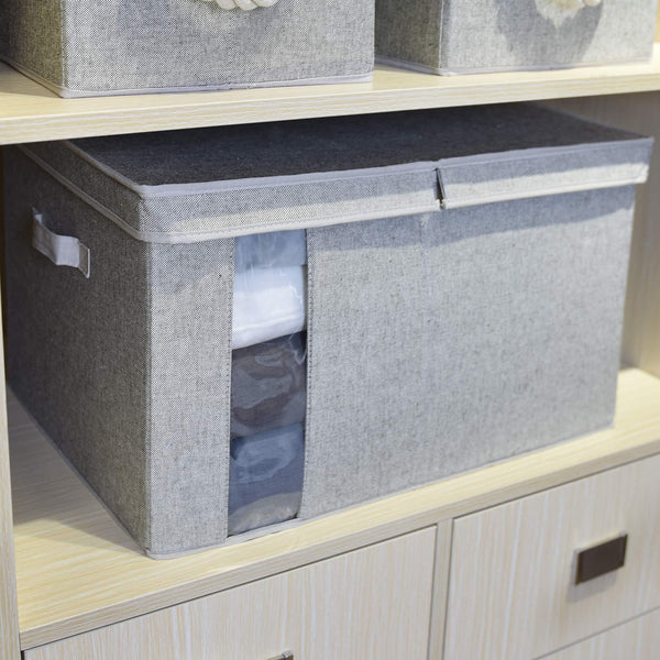 Kitchen storageworks closet storage organizer with transparent clear window storage boxes with lid double open lid gray cotton fabric box jumbo