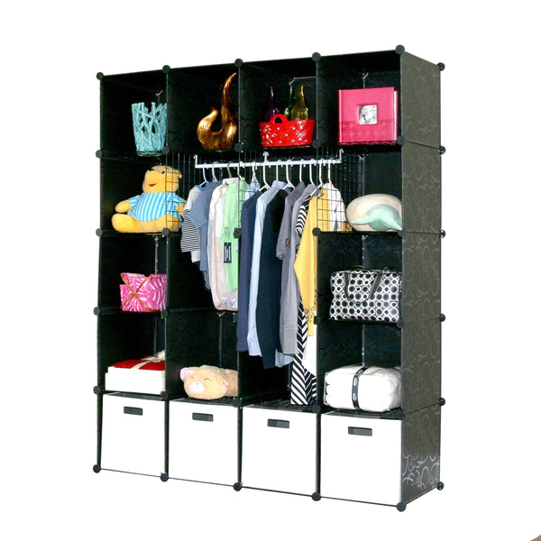 Heavy duty unicoo multi use diy plastic 20 cube organizer bookcase storage cabinet wardrobe closet black with white door deeper cube
