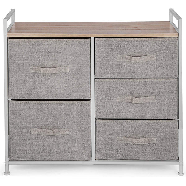 Amazon best happybuy 5 drawer storage organizer unit with fabric bins bedroom play room entryway hallway closets steel frame mdf top dresser storage tower fabric cube dresser chest cabinet beige tall