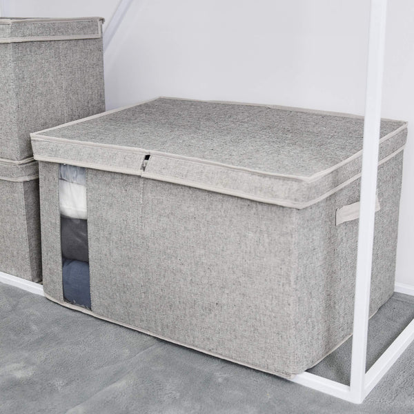 Heavy duty storageworks closet storage organizer with transparent clear window storage boxes with lid double open lid gray cotton fabric box jumbo