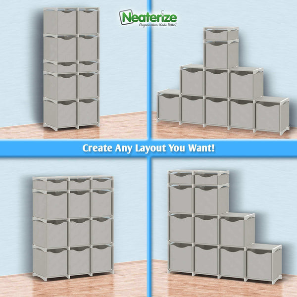 Kitchen 12 cube organizer set of storage cubes included diy cubby organizer bins cube shelves ladder storage unit shelf closet organizer for bedroom playroom livingroom office light grey