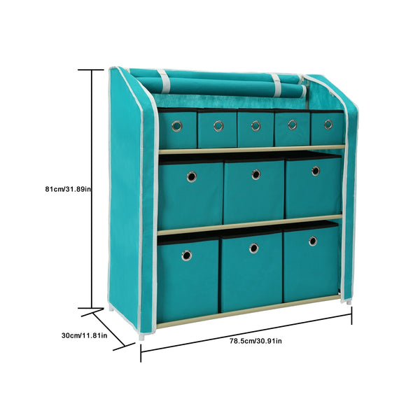 Online shopping homebi multi bin storage shelf 11 drawers storage chest linen organizer closet cabinet with zipper covered foldable fabric bins and sturdy metal shelf frame in turquoise 31w x12 dx32h