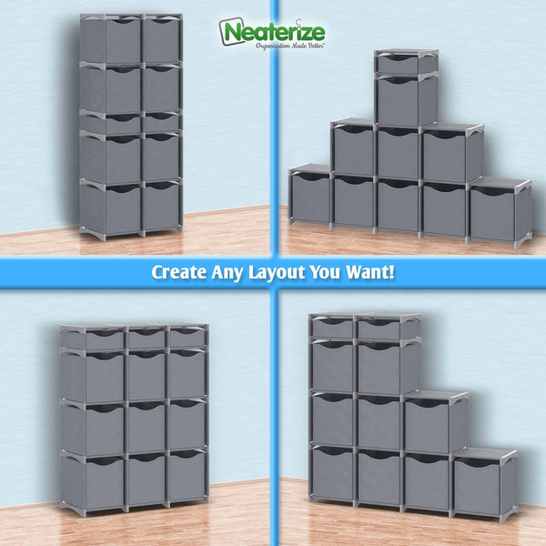 Buy neaterize 12 cube organizer set of storage cubes included diy cubby organizer bins cube shelves ladder storage unit shelf closet organizer for bedroom playroom livingroom office grey