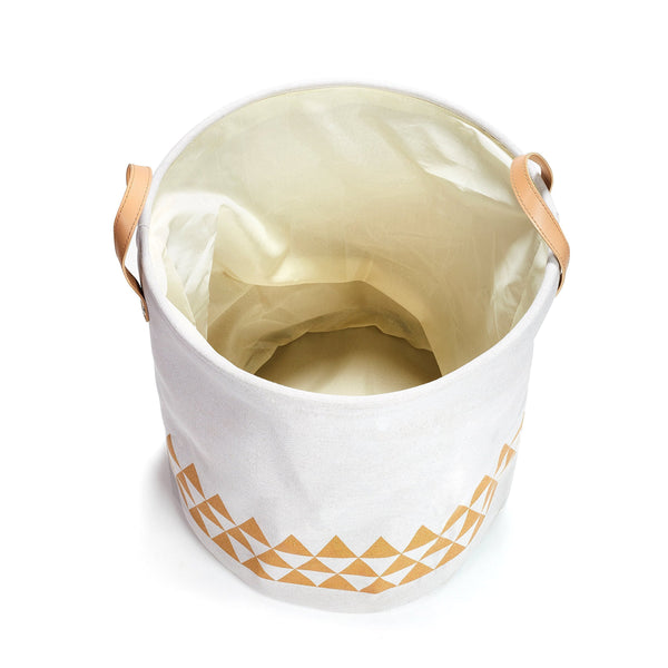 Shop yascent collapsible polyester storage basket or bin with leather handles home organizer solution for office bedroom closet toys laundry round cream white with golden triangle